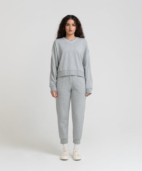 Women's Contrast V-Neck Sweatshirt